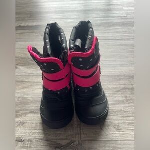 Kids Black and Pink Polka Dot Winter Boots